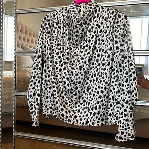 ZARA Mock Neck Draped Cheetah Print Blouse XS